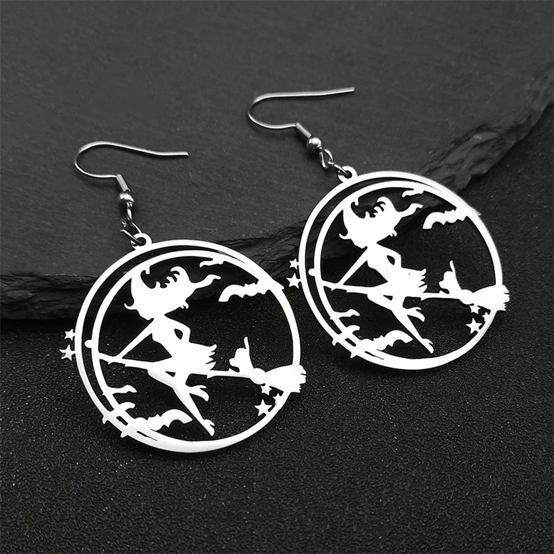 Europe America Silver Color Stainless Steel Minimalist Witch Cloud Earrings UNISEX Halloween Punk Hip-hop Party Jewelry Earrings