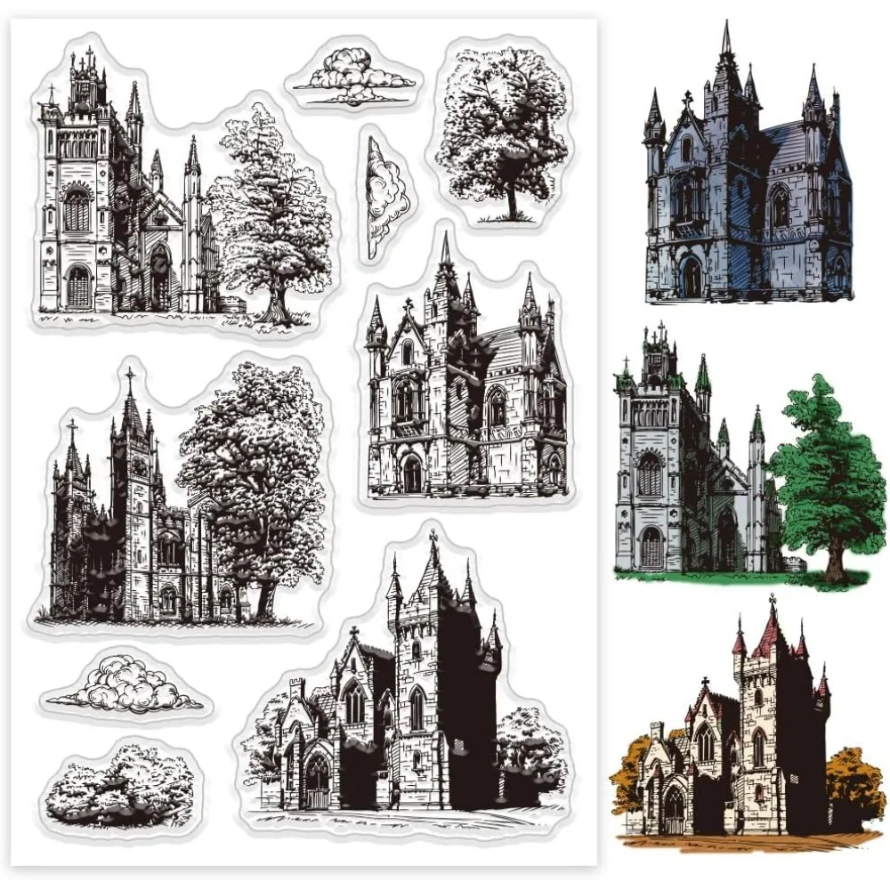Transparente Stempel „Retro Castle“ für die Kartenherstellung, Baumwolken, transparente Stempel, Siegel, transparente Stempel für DIY Scrapbooking, Fotoalbum