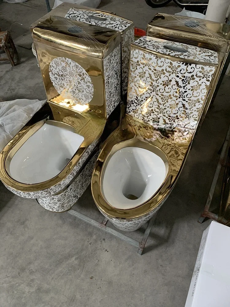 design gold toilet bowl, toilets set golden color wash basin sink wc gold bathroom ceramic toilet