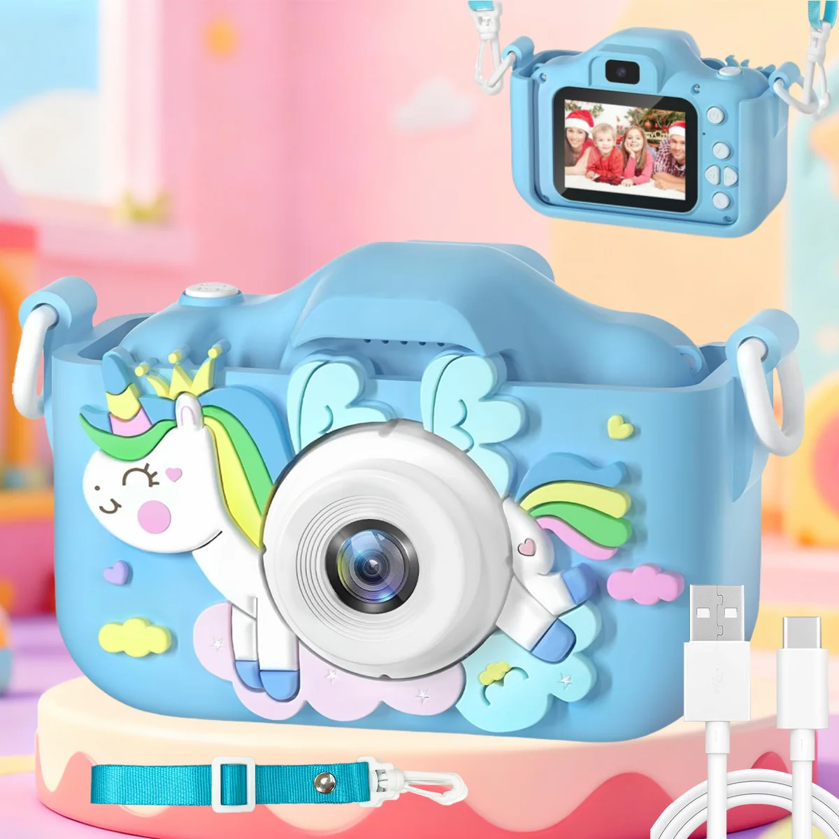 كاميرا للأطفال، سلسلة Unicorn، كاميرا فيديو رقمية عالية الدقة 1080 بكسل للأطفال الصغار، ألعاب كاميرا لعيد الميلاد بعمر 3-12 سنة