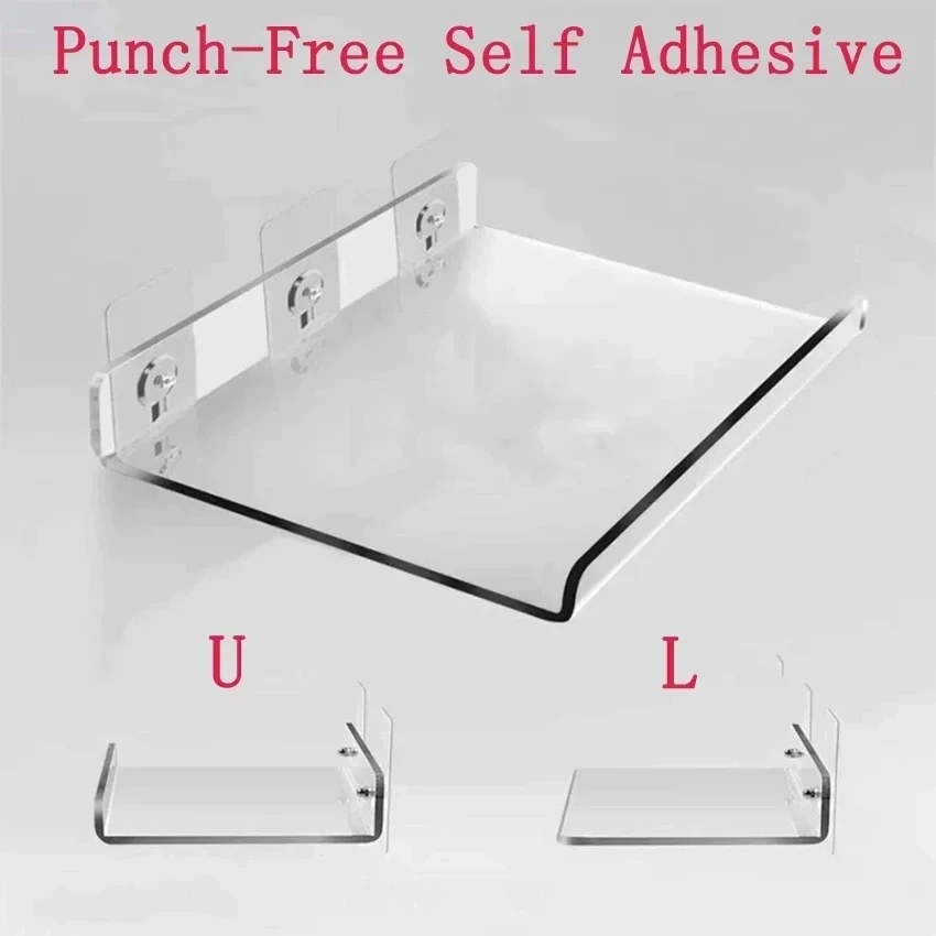 Punch-Free Clear Acrylic Wall Mounted Shelf for Book, Toy and Decoration, Hidden Wall Hovering Shelf for Living Room, Bathroom