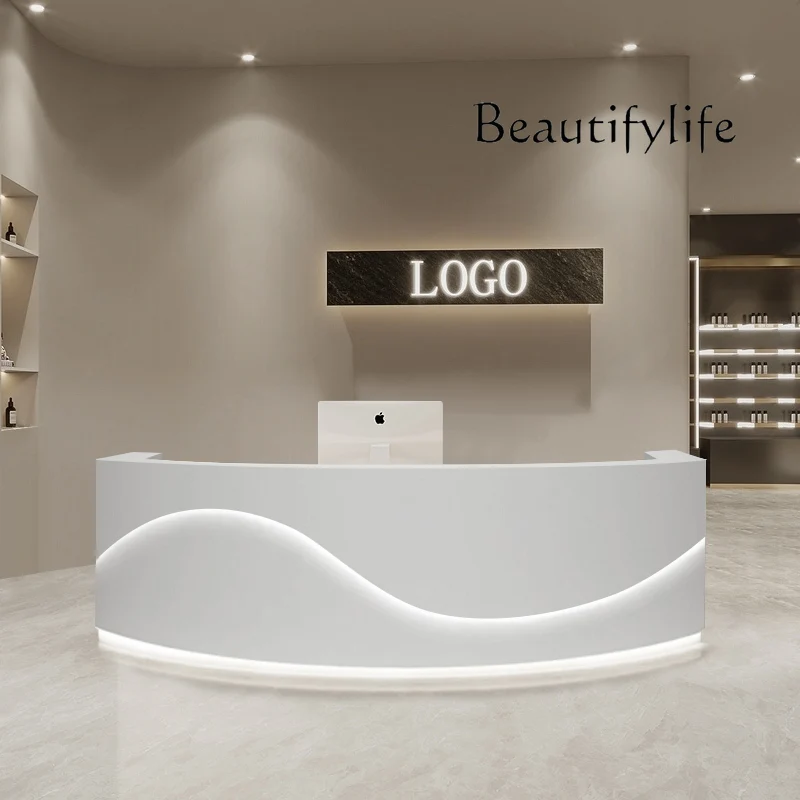 

X Modern Simple Desks Company Reception Counter Work Design Curved Business Store Desk Curved High Quality Escrivaninha Furnitur