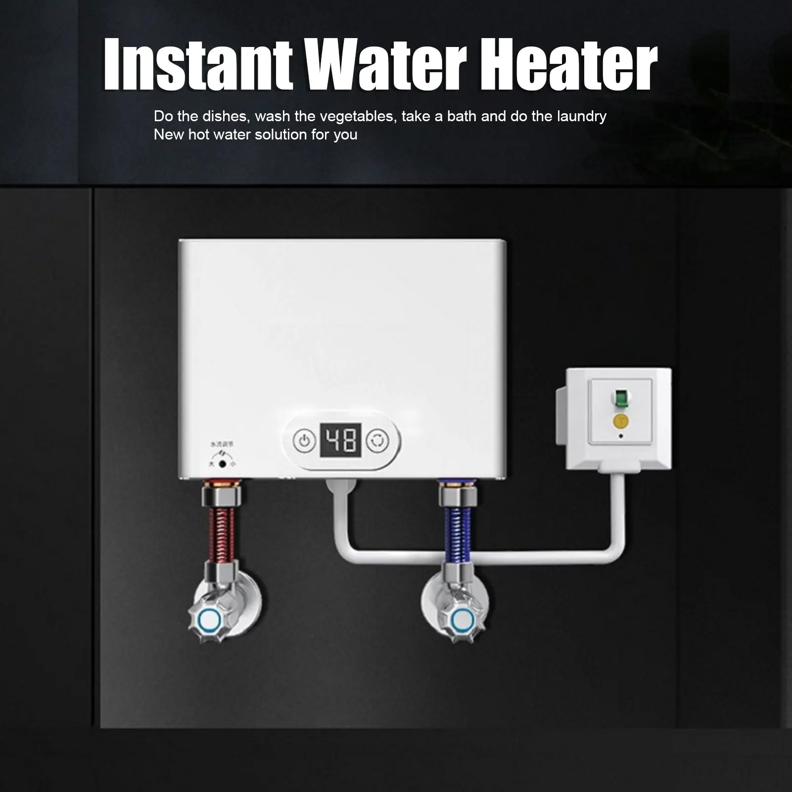 Instant Water Heater with G1/2 Caliber 5500W Wall-Mounted Electric Heaters for Bathroom Hot Water Shower and Home Kitchen