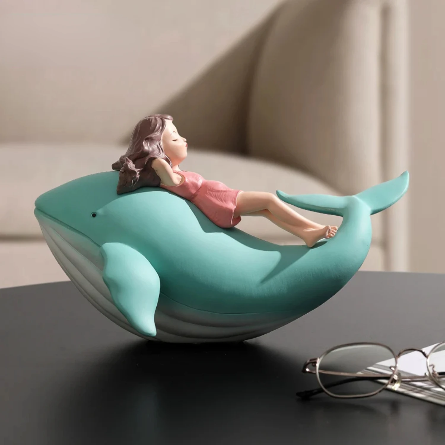 

Figurine Whale Girl Statue Nordic Resin Modern Figurines For Interior Living Room Office Aesthetic Room Decor Gift