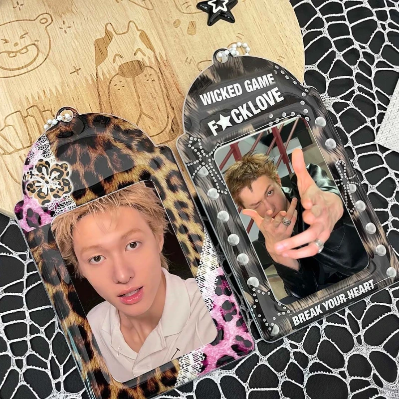 Leopard Print PVC Card Sleeve Protector for ID Student Card with Lanyard