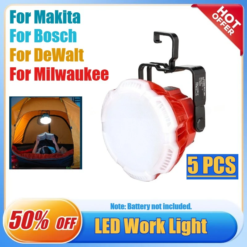 5 قطعة 24 واط المحمولة LED تحذير ضوء العمل ضوء الإضاءة في الهواء الطلق لماكيتا/بوش/ديوالت/ميلووكي 14.4 فولت 18 فولت 20 فولت بطارية ليثيوم #1