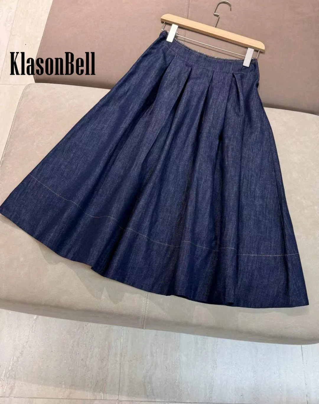 1.10 KlasonBell-Contas Corrente Zíper Lapela Jaqueta Curta ou Calças de Perna Larga ou Plissado Cintura Alta Saia Midi Denim Conjunto Casual Feminino