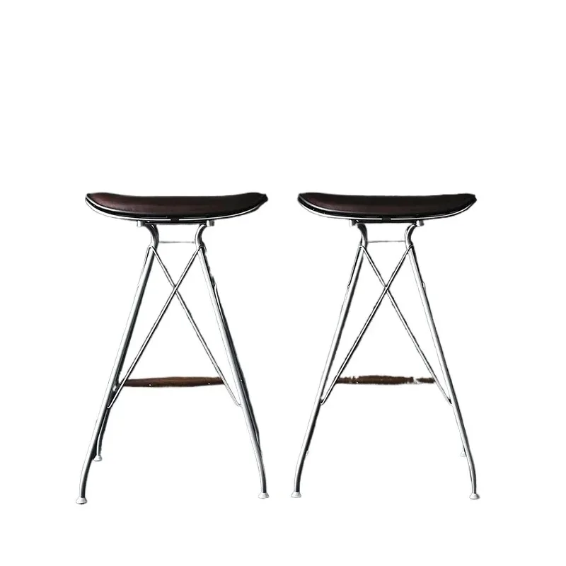 

Steel Wire Dining Chair Bar Saddle Leather Hardware Stainless Steel Coffee Chair Master Design Armrest Outdoor Leisure