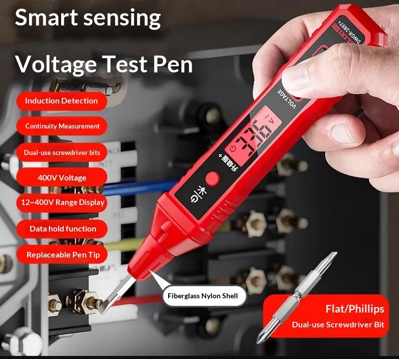 1Pcs Voltage Tester Pen 12-400V AC NCV Detector With LCD Display Flashlight & Screwdriver Bits Live Neutral Wire【SMQ】