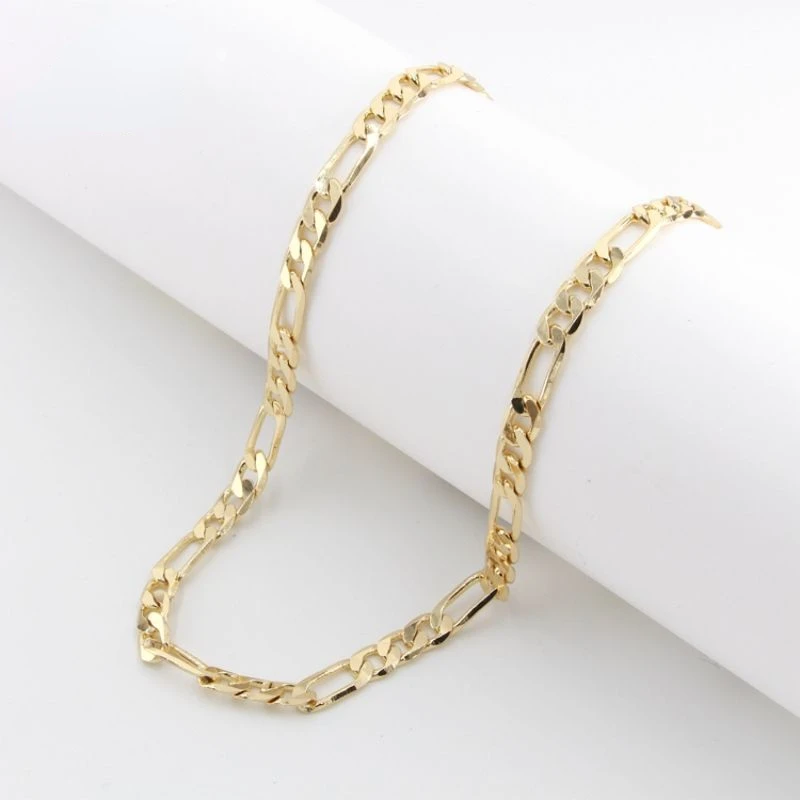 Luck Fashion 14k Gold Plated Hypoallergenic 24 Inch Cuban Chain Necklace Figaro Chain Necklace for Men and Women Gift Party