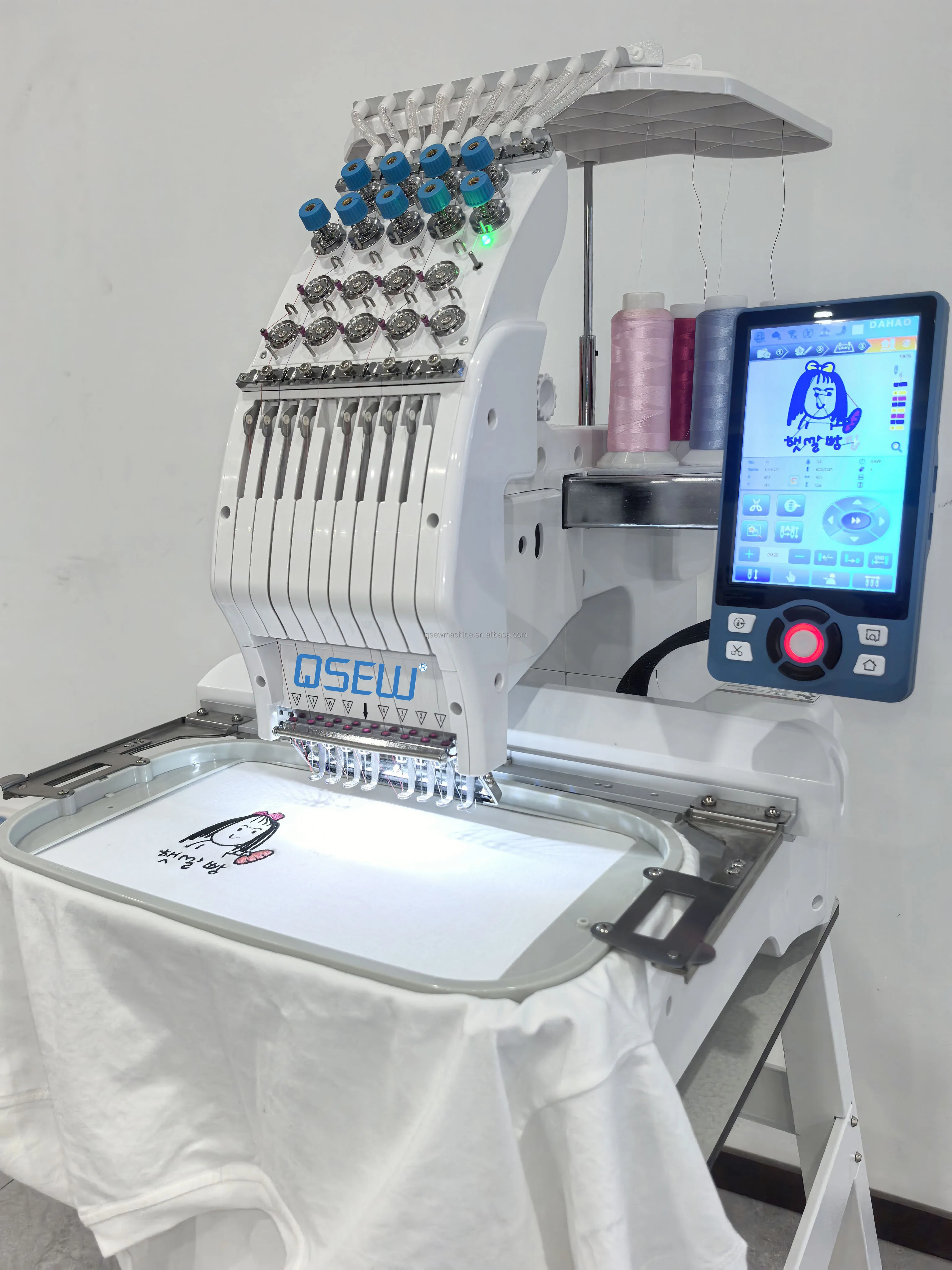 QS-0801 Single Head 8 Needles Flat Embroidery Machine Computer for T Shirt logo Label Cap Embroidery Machine Mini Head Only view 5