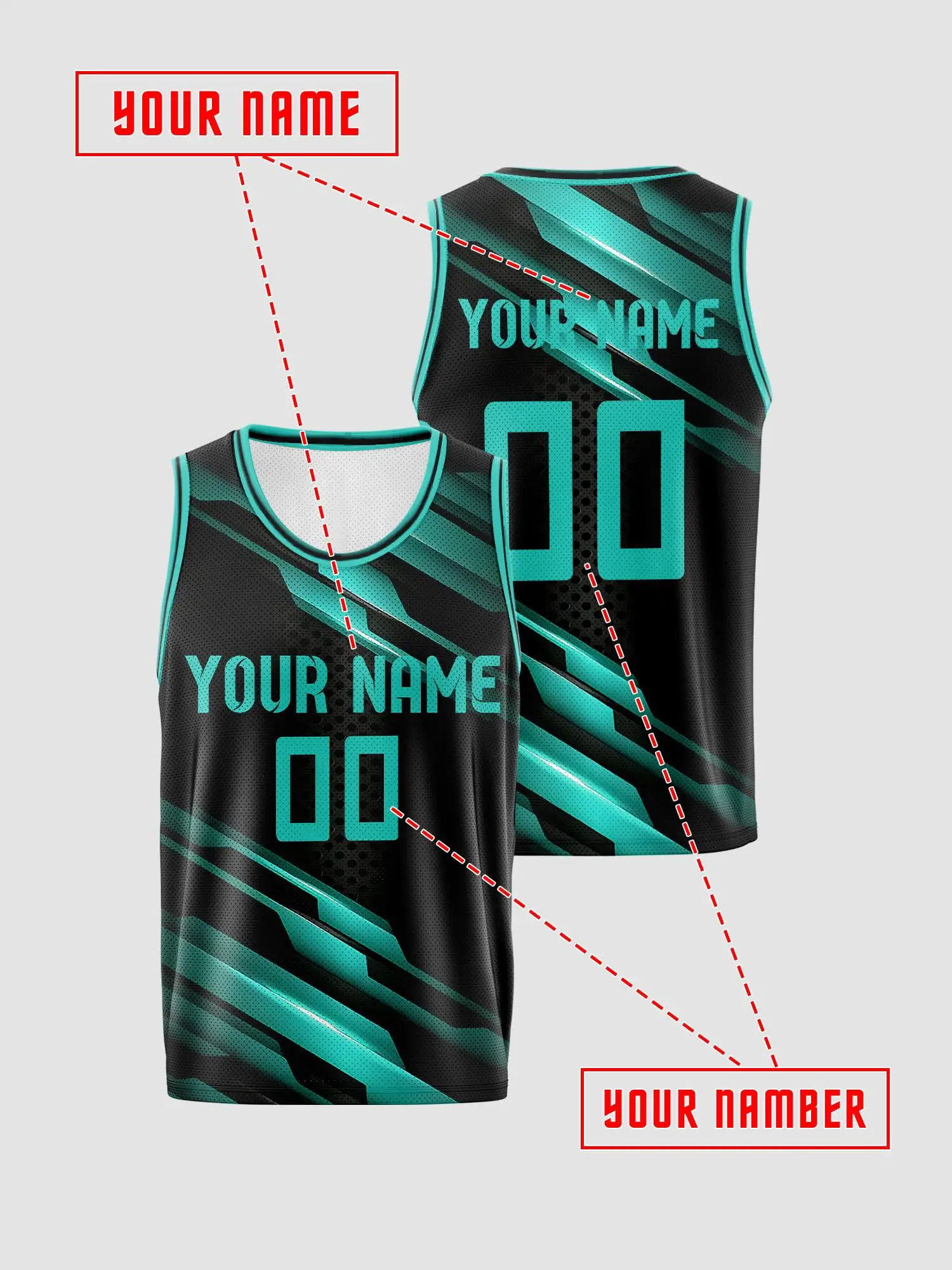Black‑Mint‑Green Dynamic Stripe Custom Basketball Jersey, DIY Name & Number, Breathable Quick‑Dry Set For Adults & Kids