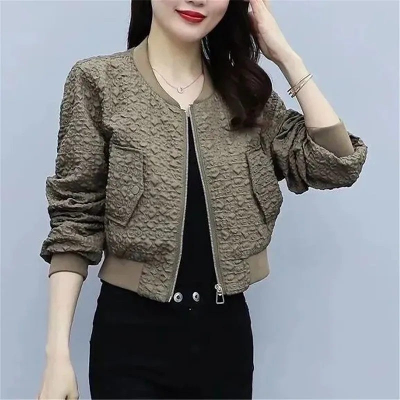 Fashion Short Spring Autumn Coat Jacket Female Women 2024 New Green Black Coffee Casual Zipper Coat Top Baseball Sportswear