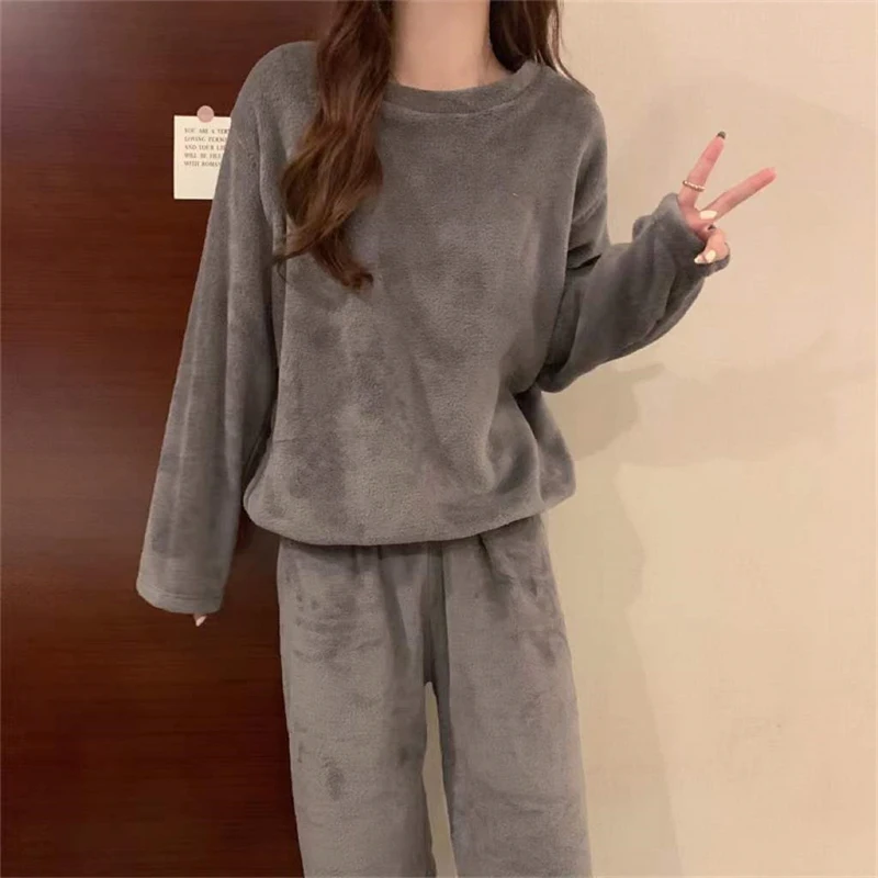 ITOOLIN Women Cashmere Pajama Sets Autumn Winter Woolen Pullovers And Pants 2 pieces Sets For Women Underwear Thermal Sets 2023