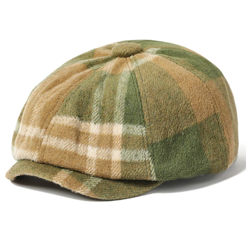 

MZ4234 Mens Berets for Women Vintage Plaid Wool Beret Hat Artist Painter Octagonal Flat Cap Male Female Autumn Winter Beret Cap