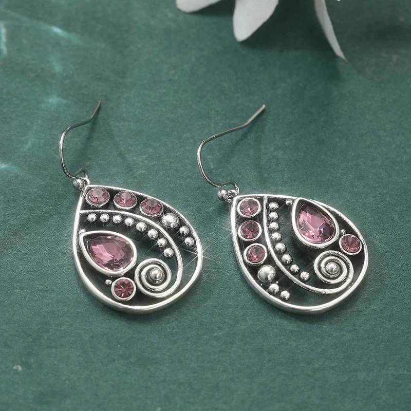 Retro Trend Hollow Imitation Ruby Drop Earrings Zircon Inlaid Dangle Earrings Women's Ethnic Style Festive Jewelry Gift