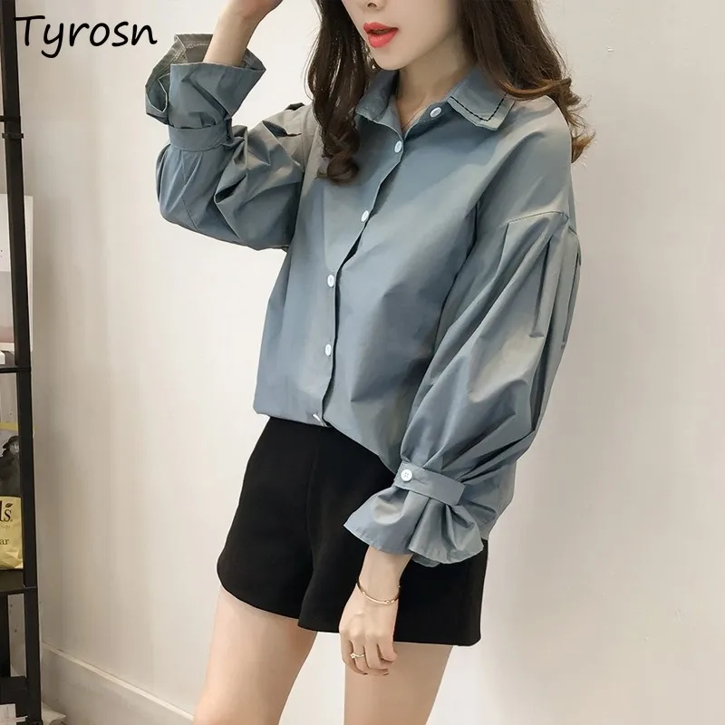 

4XL Shirts Women Casual Long Sleeve Solid Loose OL Korean Chic Fashion Feminine Camisas New Button Up Ulzzang Blouses Clothes