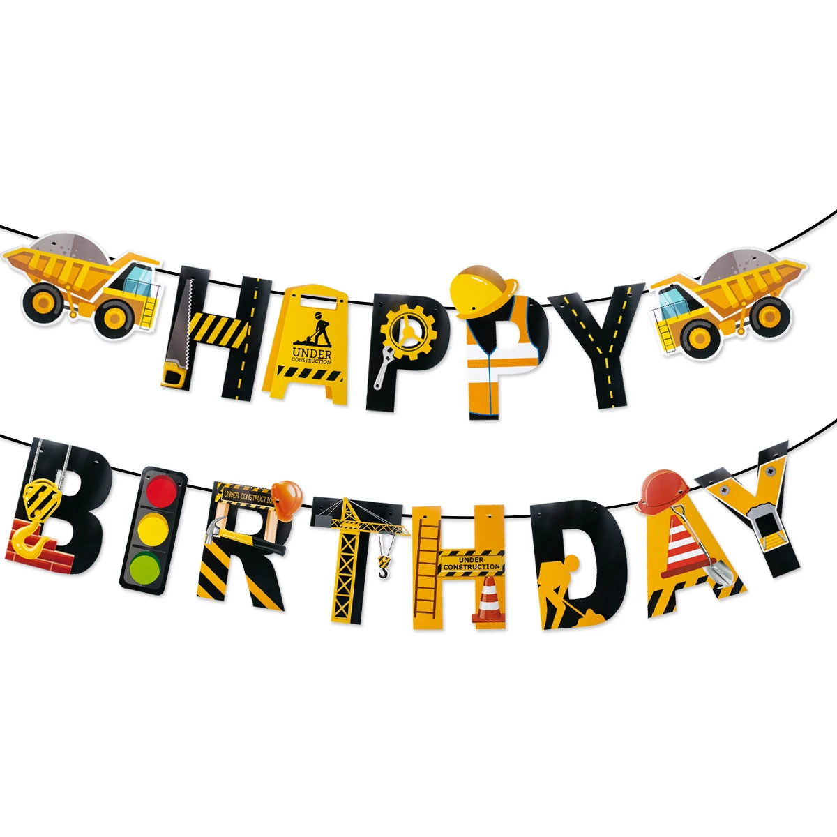 Construction happy Birthday Banner Tractor Truck Engineering vehicle pattern Garland Baby Boy One Year 1st Birthday Party Decor