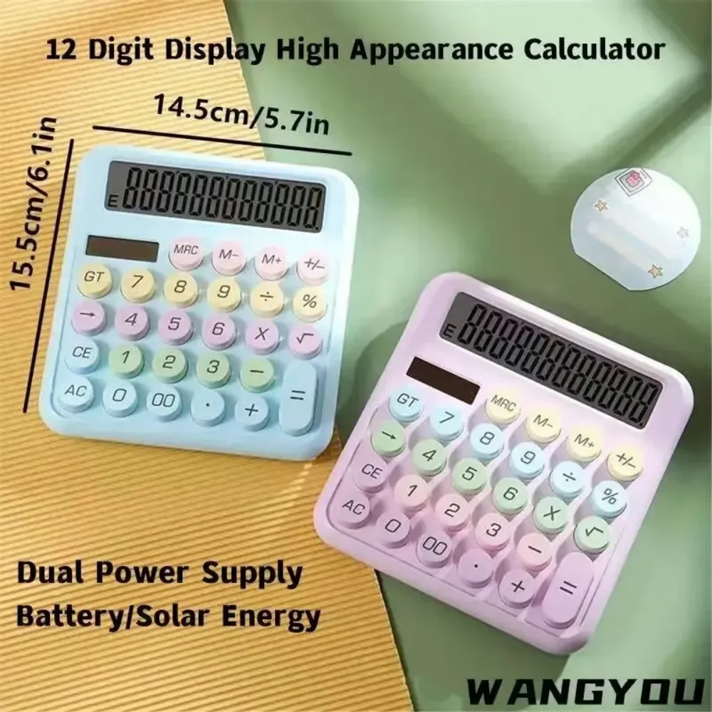 Mechanical Button Calculator Hiah Yalue MultiColor Cute Options 12 Digit Large Screen FinanciaAccounting Professional Office
