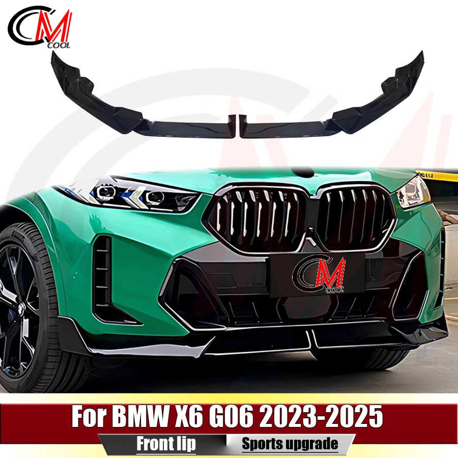 For BMW X6 G06 2023-2025 M Sport Bright Black Front Lip Segmented Front Shovel ABS Front Bumper Spoiler Modification Upgrade