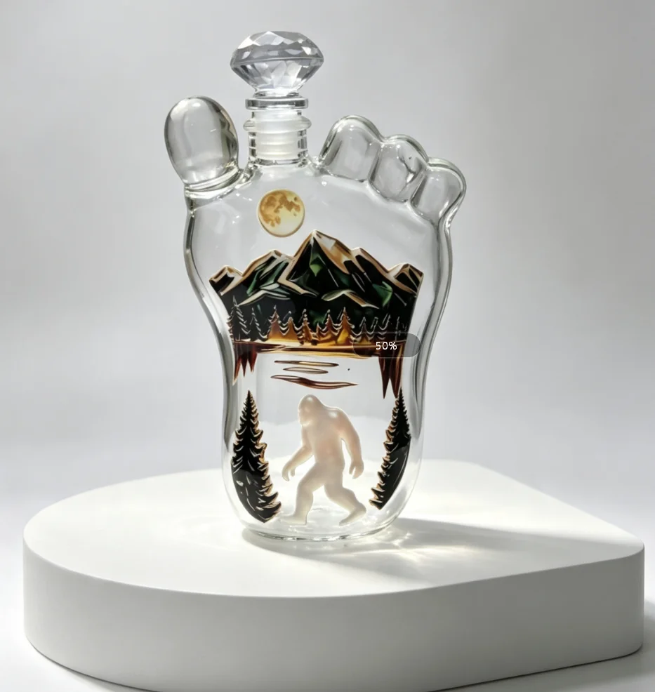 Bigfoot Foot Shaped Decanter Premium Borosilicate Glass Whiskey Wine Liquor Bottle with Handmade Sticker Craft Spirit Container