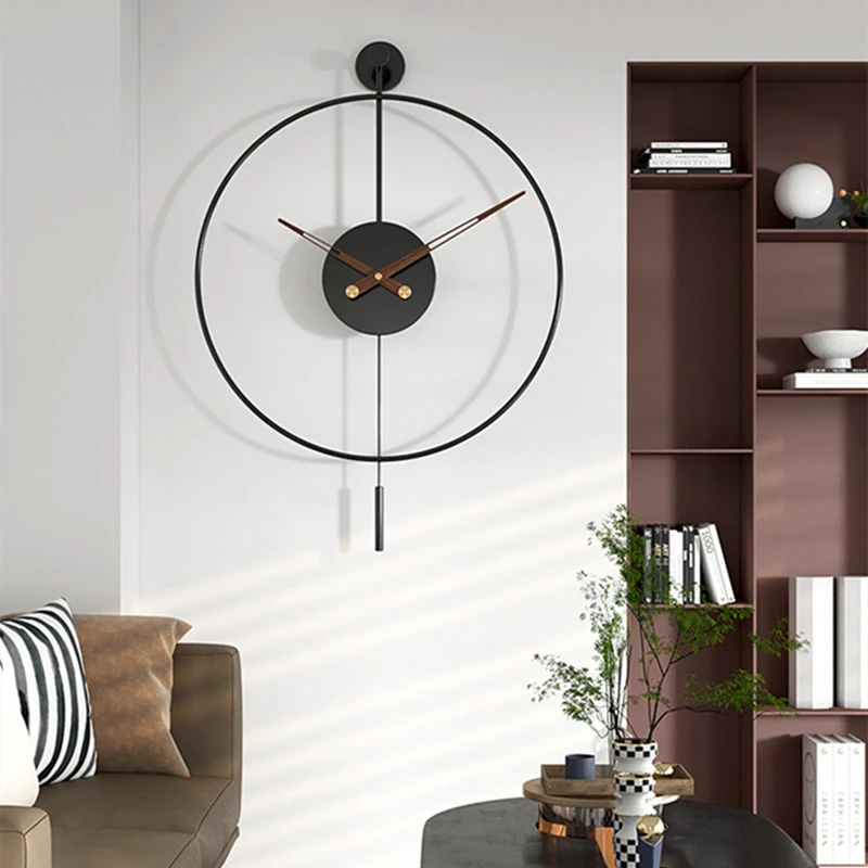 Nordic Large Decorative Wall Clocks With Pendulum Modern Simple Living Room Kitchen Office Wall Decor Silent Metal Hanging Watch