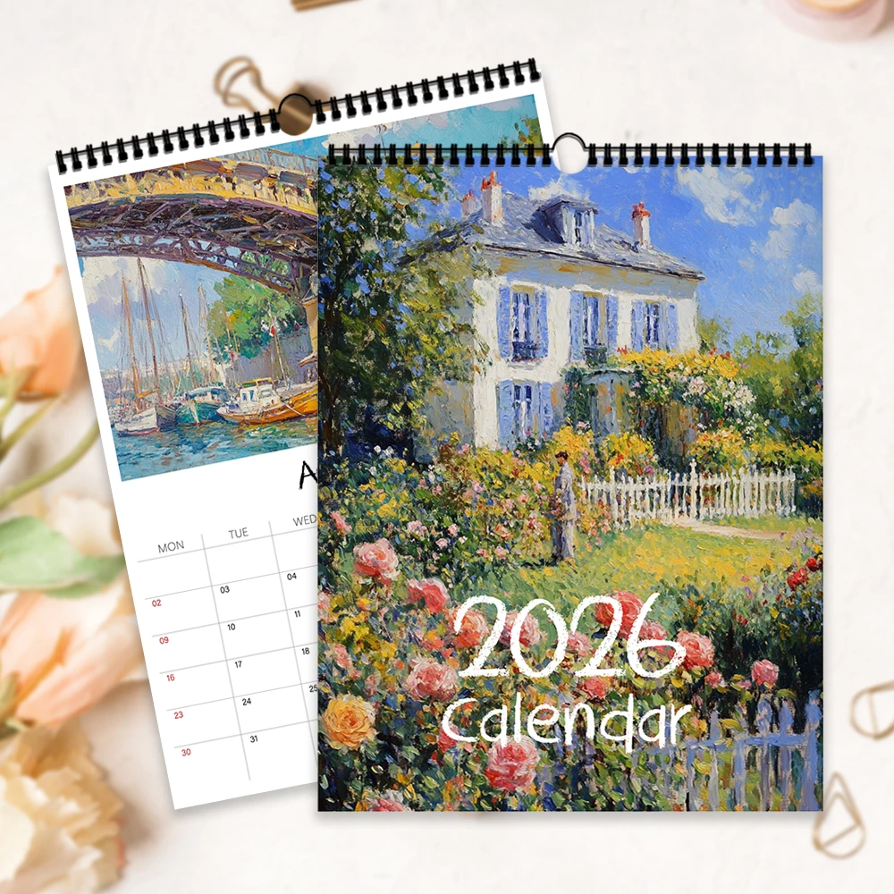 1 قطعة 2026 تقويم الحائط ، سلسلة شفاء اللوحة الزيتية مونيه ، 12 تصميمًا جميلًا ، هدية مثالية لأعياد الميلاد وعيد الميلاد ورأس السنة الجديدة #1