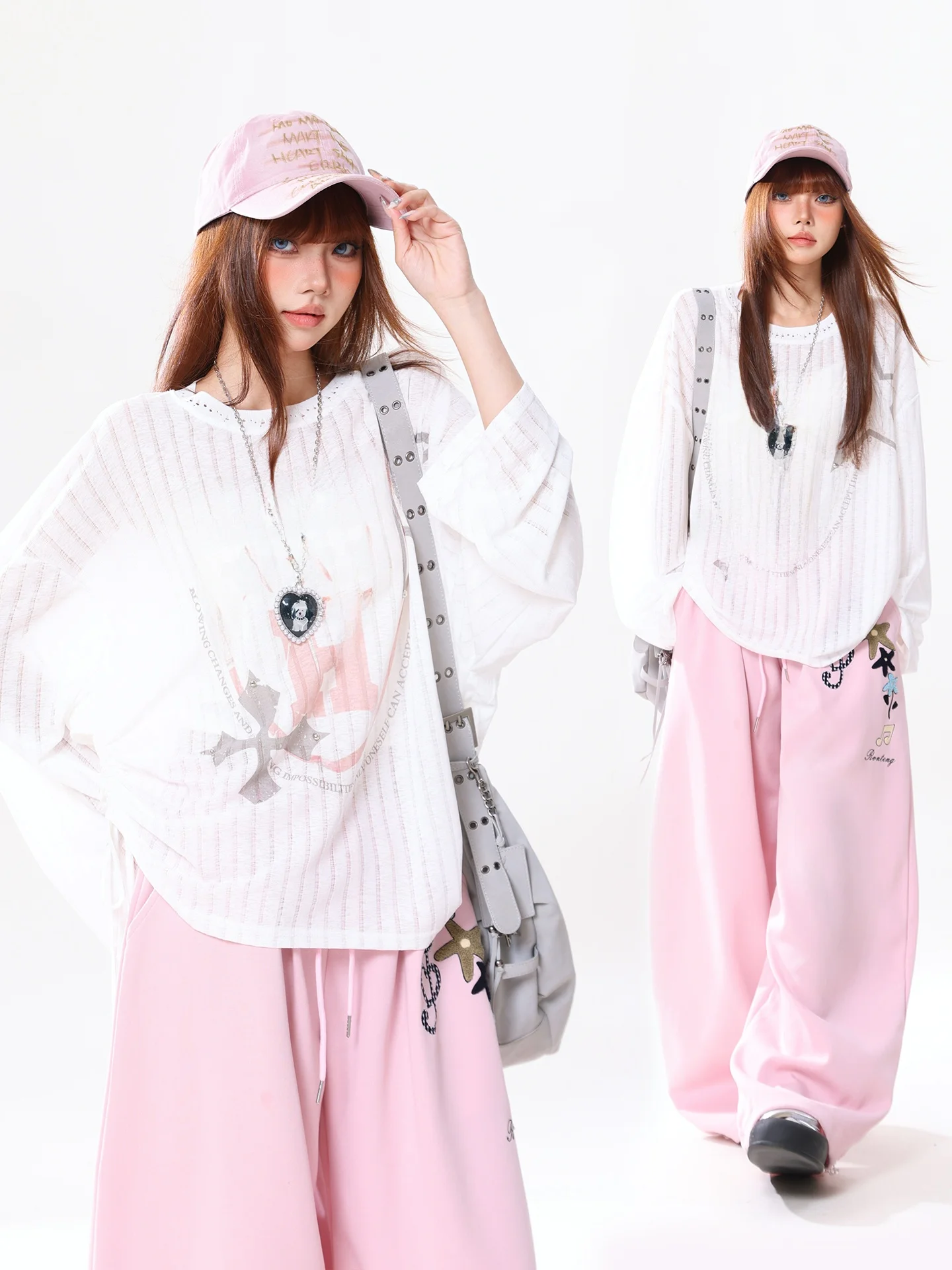 American Style Loose Long Sleeve Women's T-shirt Transparent Casual Drawstring Hem Spring 2026 New Arrival Top