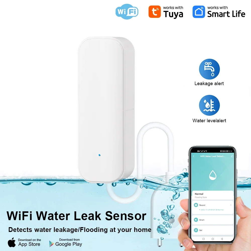 Tuya Smart WIFI Water Leakage Sensor Alarm Water Detector Flood Leakage Sensor APP Remote Control Security Alarm System