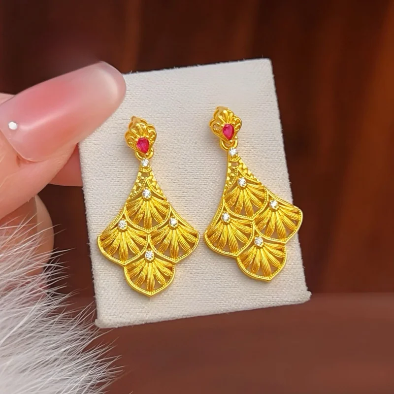 

Shop Style 999 Gold Dot Diamond, Flourishing Flower, Fan-Shaped Skirt, Earrings, New Chinese Style Jewelry, Filigree Hollow Out