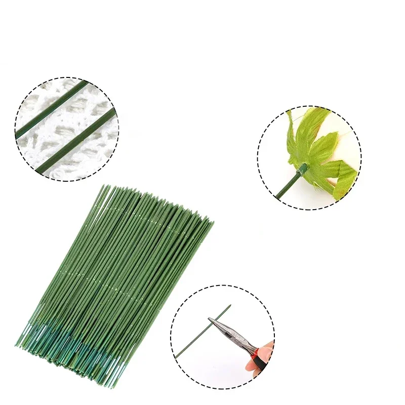 100pcs Plastic-clad Iron Flower Stem For Artificial Hydrangea Rose Flower Head Stick Rod Wedding Home Flower Stub Stems Decor