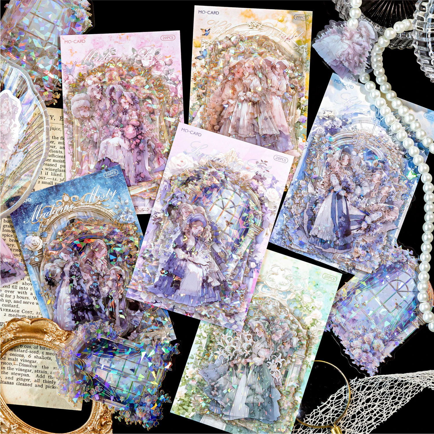 20pcs Palace Beauty Series Winkle Girl's Window Stickers Srapbooking Collage Junk Journal DIY PET Aesthetics Decorative Stickers