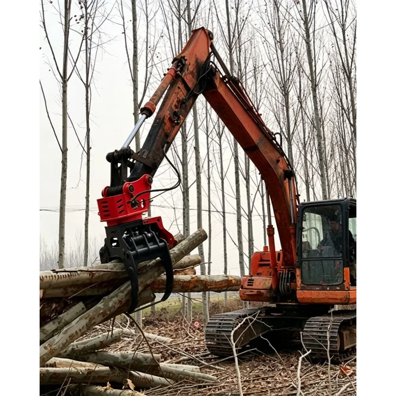 Hydraulic Wood Grapple Saw,360 Degree Rotating Grab Saw with Powerful Gripping Force Cutting Trees Clamp Saw for 5-10t Excavator