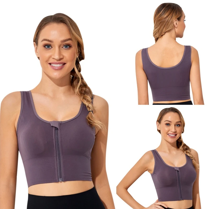 Ropa interior deportiva con cremallera frontal para mujer, correr, Fitness, gimnasio, ropa deportiva, top de tubo, sujetador de yoga, lencería femenina