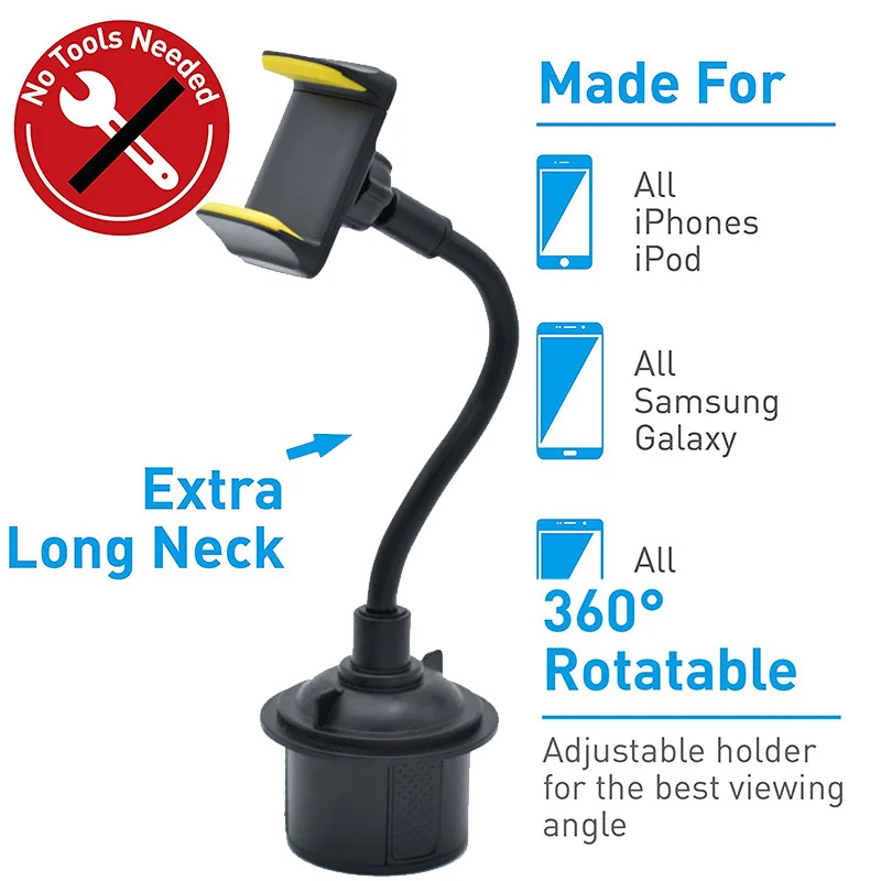 

Держатель для телефона в автомобиль на подстаканник, поворотный на 360° ° Вращающаяся подставка для мобильного телефона, совместимая с iPhone и Android