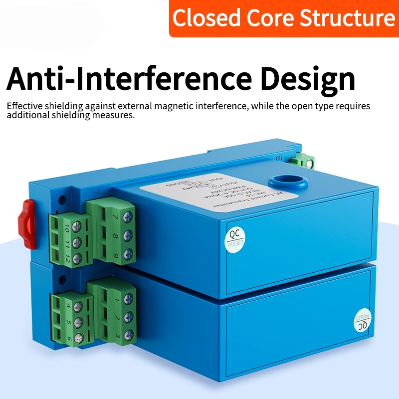 150A Hall AC/DC Current Transmitter 4-20mA 0-5V Output 0.2% Accuracy RoHS/CE Certified 35mm DIN Rail Mount