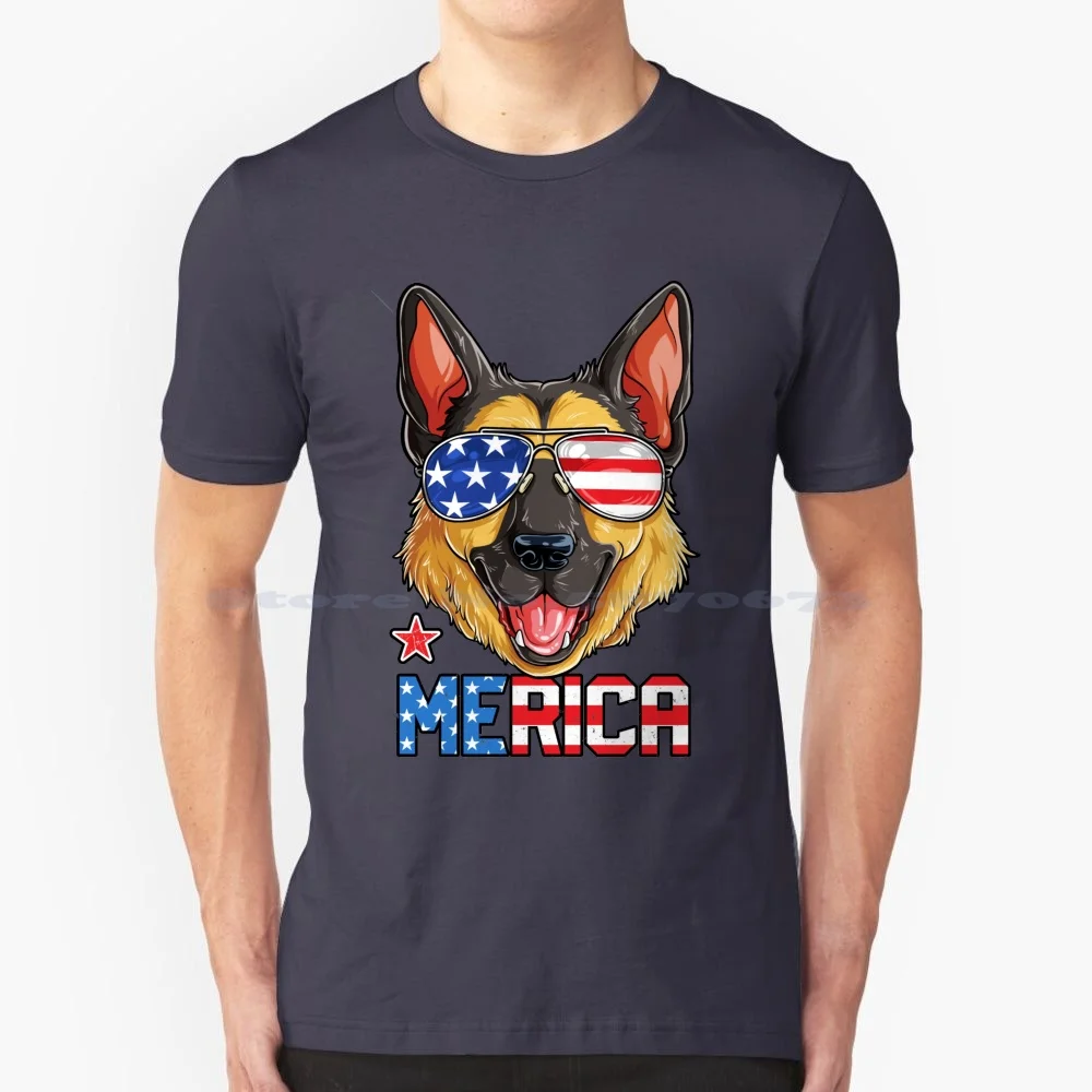 German Shepherd Merica 4th Of July Shirt For Men Women Boys Girls Kids Dog Lover Gifts T Shirt 100% Cotton Tee 4th Of July Men