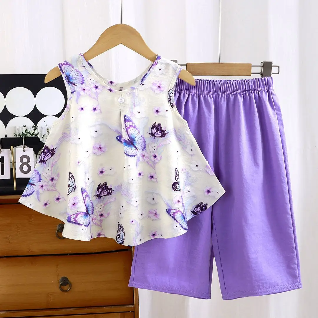 Girls' Summer Thin Set 2026 New Wide Leg Pants Sleeveless Chinese Style Girls' Two Piece Set
