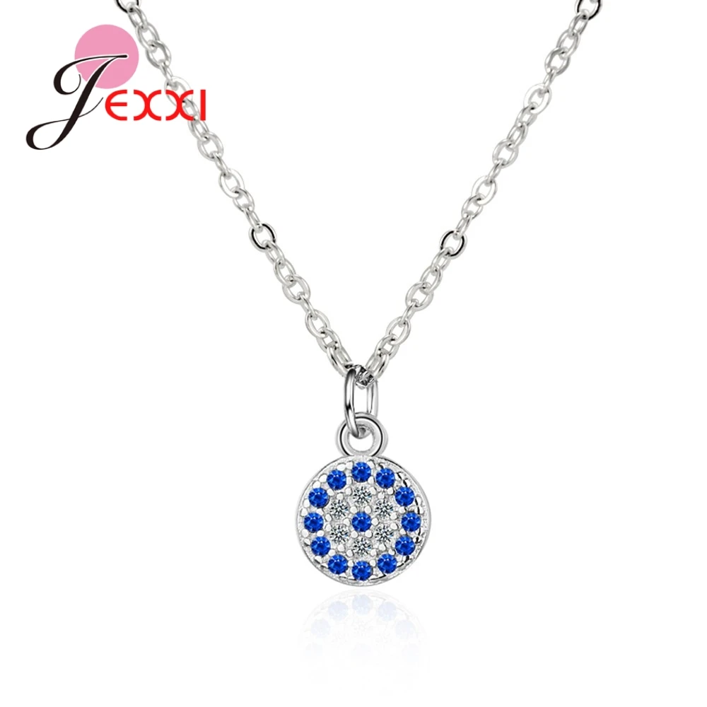 Charming Generous Necklace 925 Sterling Silver Round Shape Pendant Blue Cubic Zirconia Romantic Gift For Lover/Girlfriend