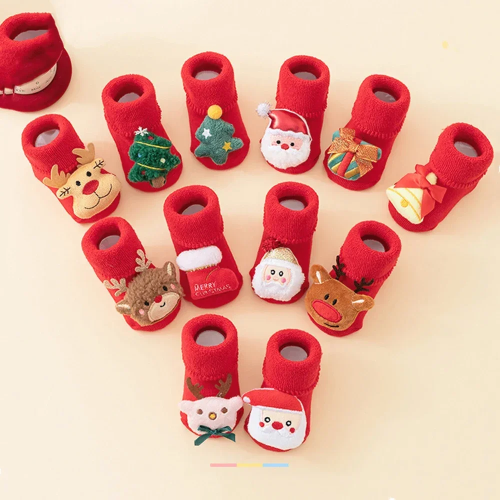 Kids Antislip Socks Infant Christmas Santa Claus Warm Slippers Children Sock Newborn Cotton Winter Baby Girls Boys