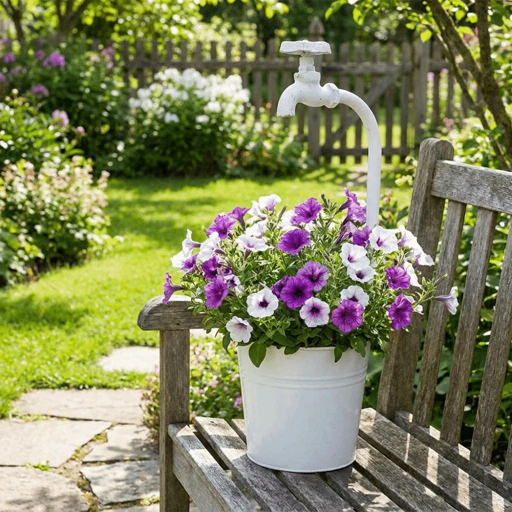 Rustic Metal Faucet Flowerpot Artistic Corrosion-Resistant Garden Flower Pot Crack Resistant Flower Bucket Office