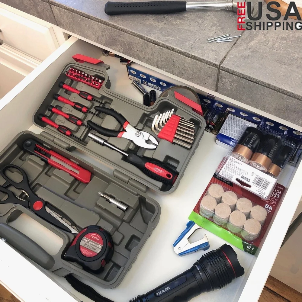 

39 Piece Home Tool Set Essential DIY Kit with Hammer Pliers Screwdrivers Scissors Utility Knife Storage Case Repairs