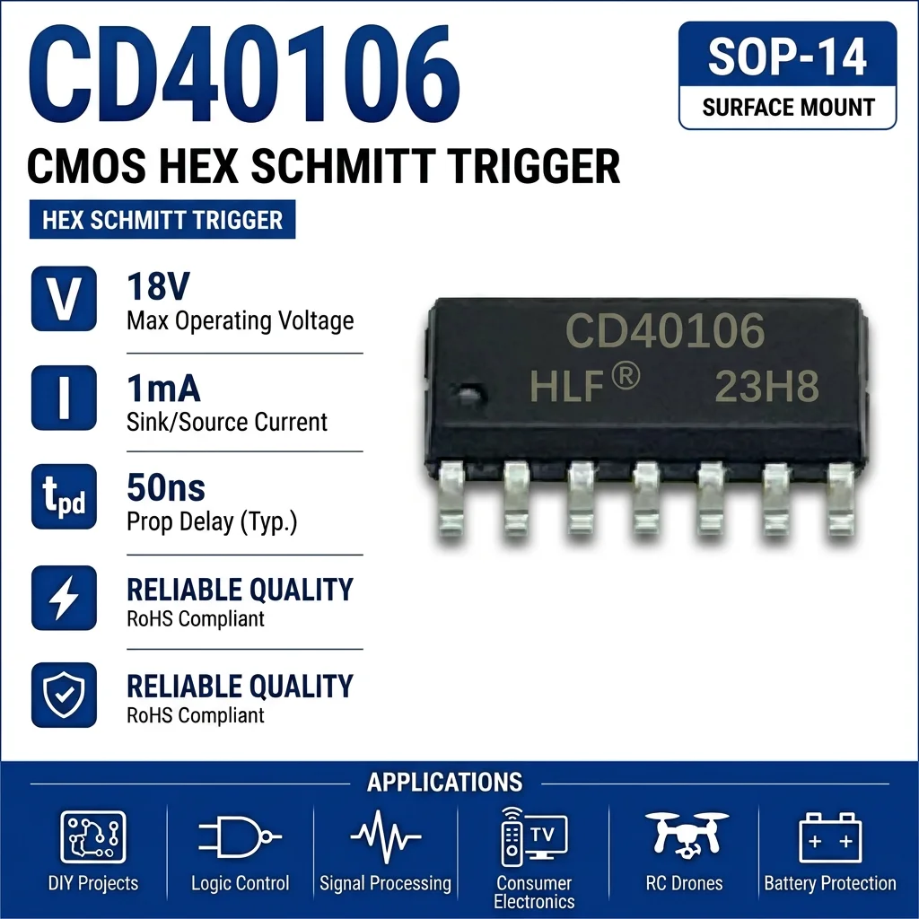 (10 pcs) CD40106BE BD DIP-14/CD40106BM BC SOP-14 CD40106 Hex Schmitt Trigger Inverter 3V-18V