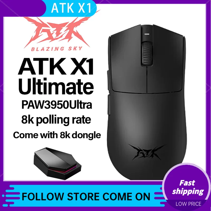 

NEW ATK X1 Ultimate customized Wireless Gaming Mouse 8k PAW3950Ultra Polling Rate 2.4g 0.3ms 500mah 750IPS 42000DPI laptop PC