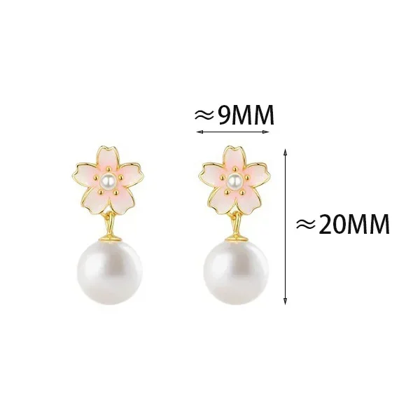 

Real 925 Sterling Silver Pearl Cherry Blossom Flower Stud Earrings for Women Minimalist Cute Fine Jewelry Plant Accessories