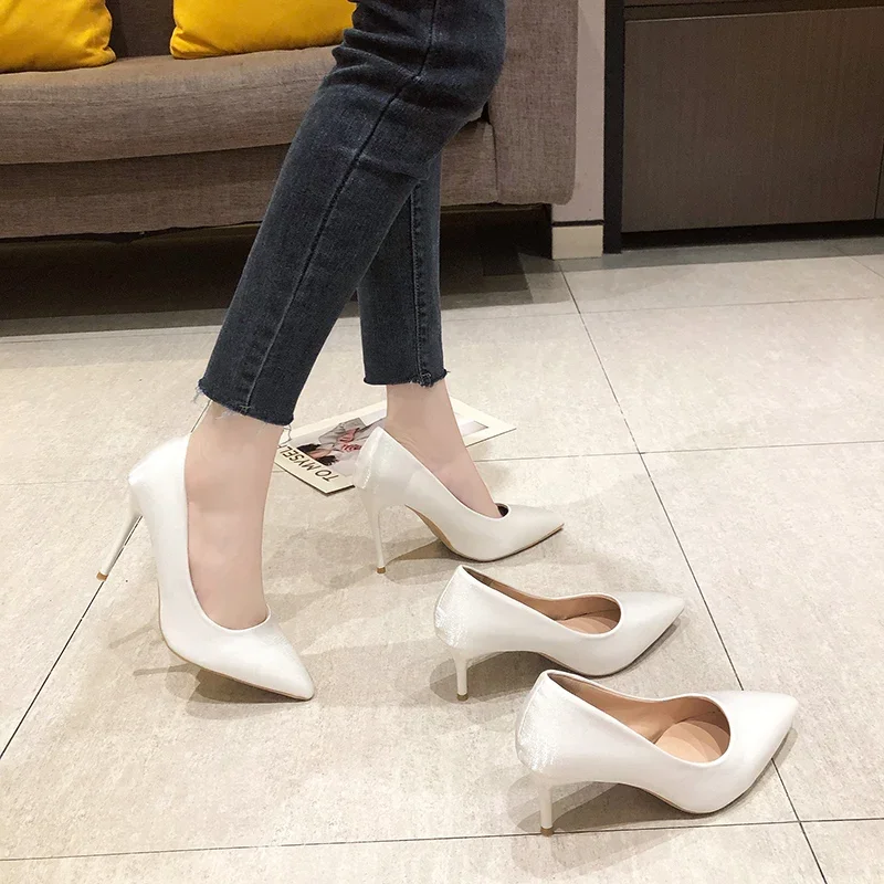 Shoes Women Pumps Fashion High Heels Shoes Black White  Women Wedding Shoes Ladies Stiletto Female Heels 7-10cm