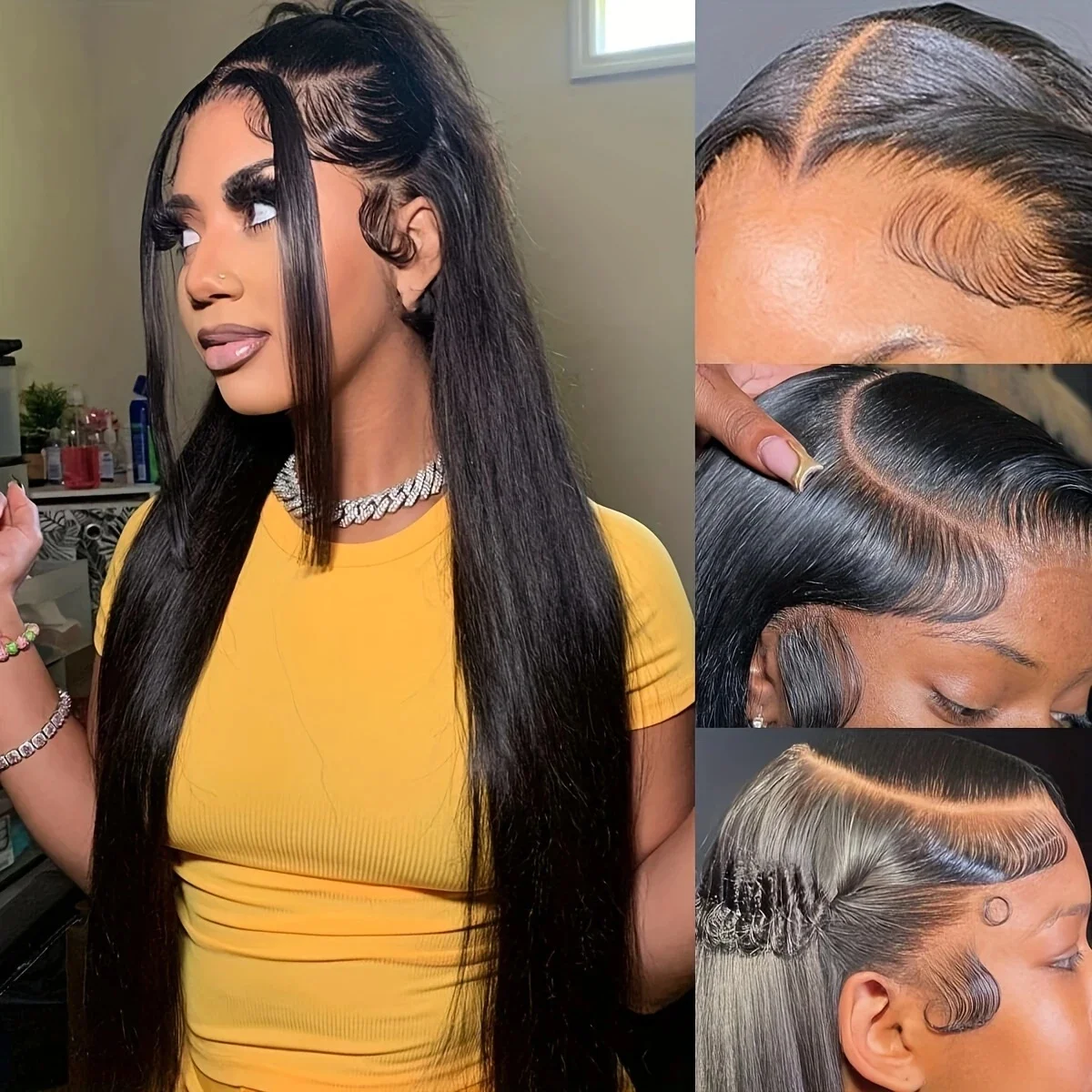 

Straight 1B Lace Front Wigs Human Hair 13×4 Lace Frontal Wig Natural Color 200 Density Pre Plucked Transparent Wigs For Women1B