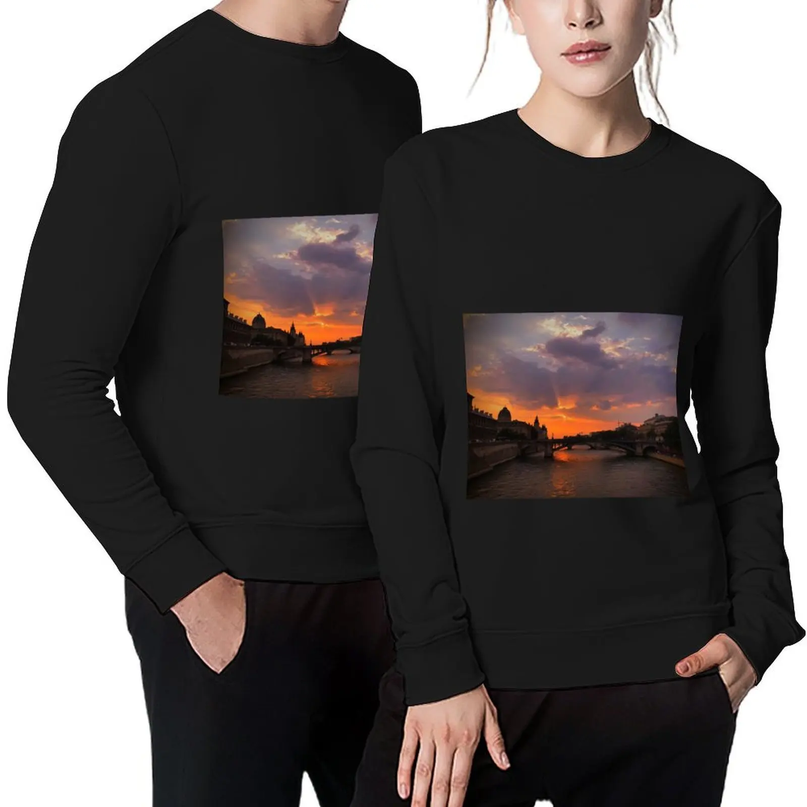 

Seine River Sunset Pullover fashion men men's winter sweater winter clothes japanese style graphic sweatshirts