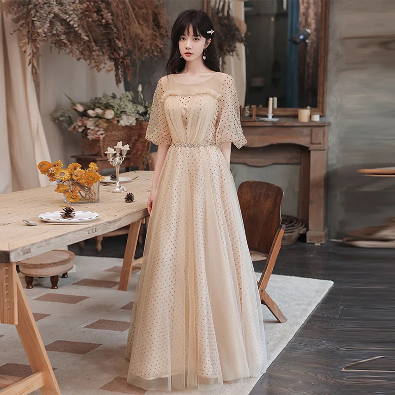 

Bubble Sleeve Long Evening Dress For Women 2024 Spring Autumn New Simple Elegant Banquet Dress Back to Door Engagement Dresses