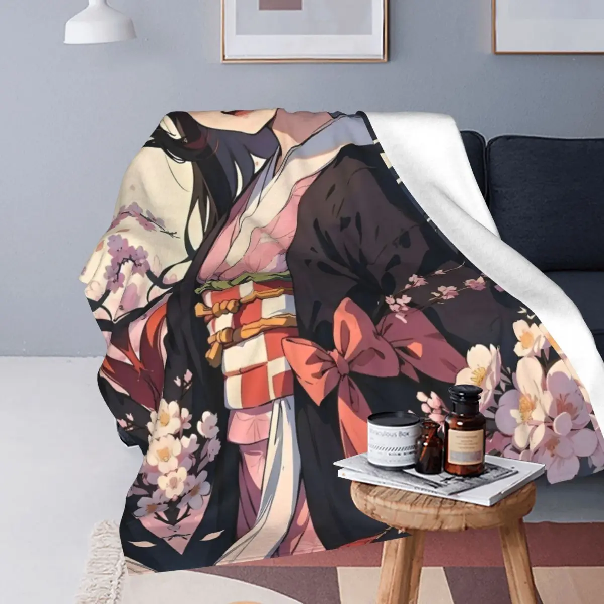 Demon Slayer Flannel Blankets Nezuko Kamado Anime Fashion Throw Blankets for Sofa Bedding Lounge 150*125cm